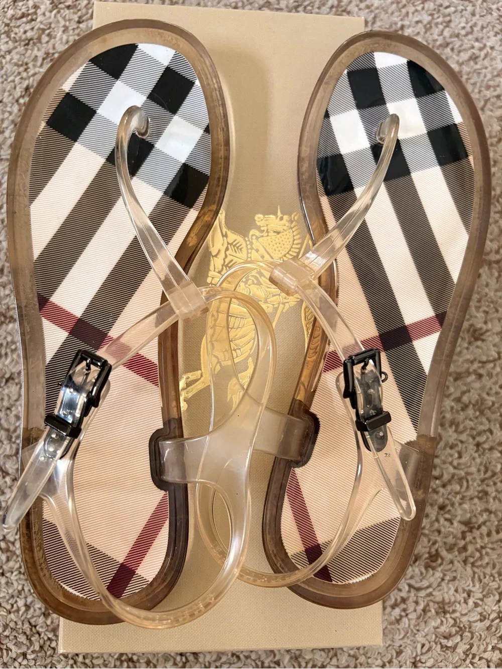 Burberry Clear Jelly Thong Sandals with Black and White Check - Picture 3 of 6